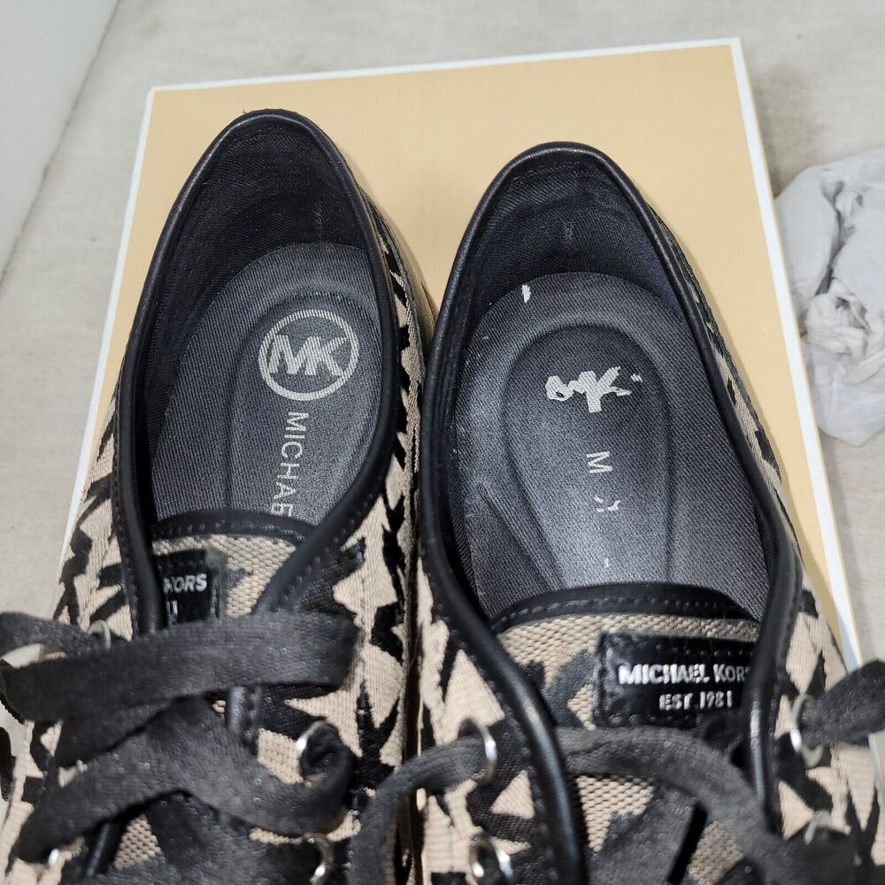 Michael Kors Shoes Size 10 Womens Black Tan MK Signature Logo Lace Up Sneakers - Picture 4 of 16